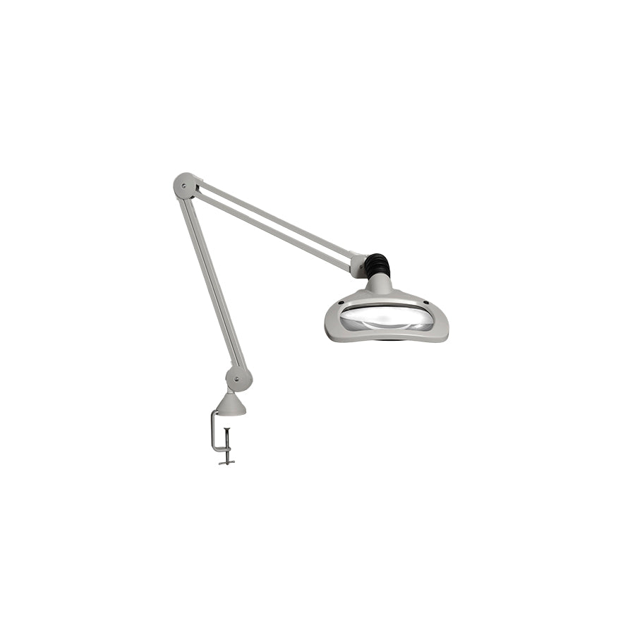 wave led magnifier lamp with 45 inch arm and clamp mount base